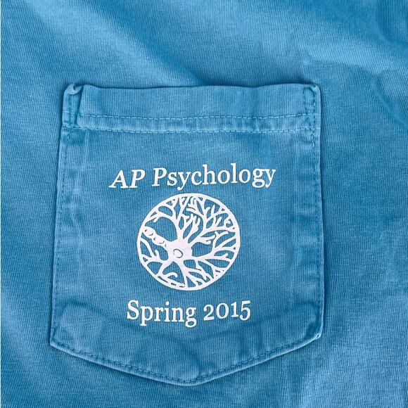 Comfort Colors AP Psychology Sheldon Pocket Tee Shirt Top Size Medium Turquoise - Picture 3 of 11